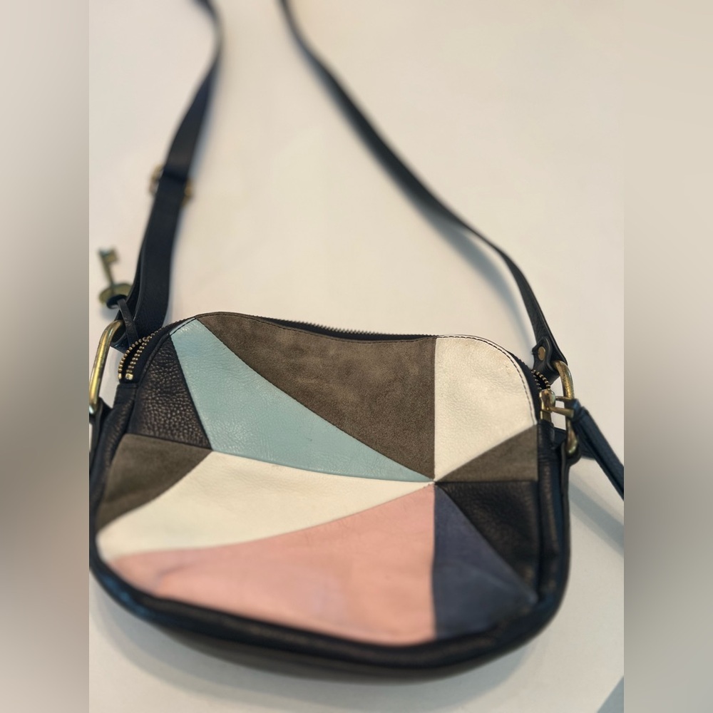 Euc Fossil Suede And Leather Color Block Crossbody - image 5